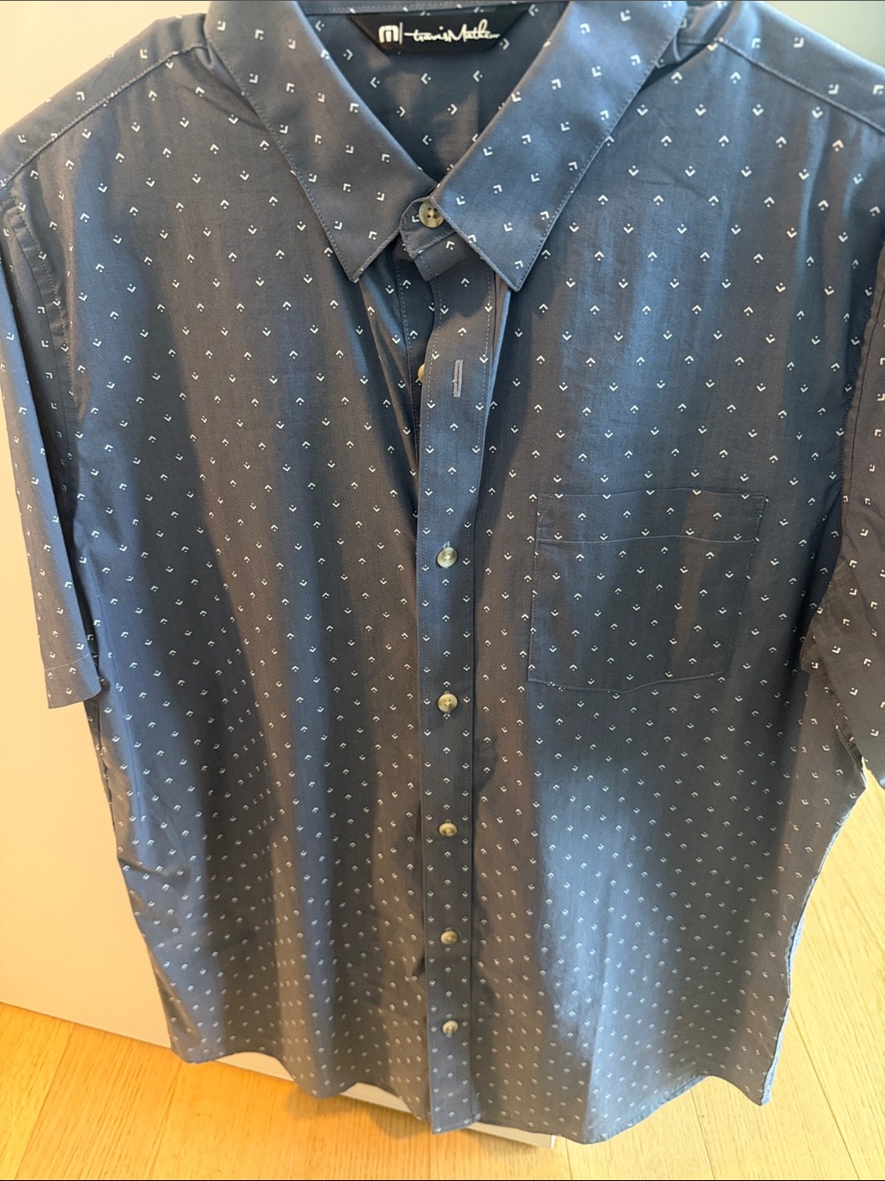 Travis Mathew Navy Micro-Print Short Sleeve Button-Down Shirt